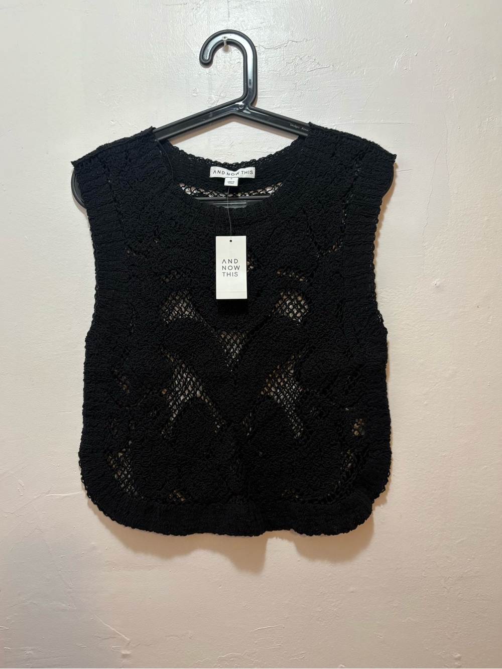 AND NOW THIS Black Crochet Knit Sleeveless Top